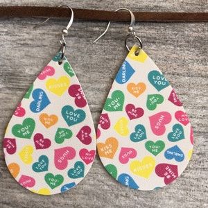 Conversational Hearts Faux Leather Earrings